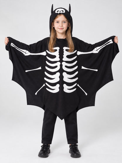 Children's Skeleton Costume Cape with Hood on-model view