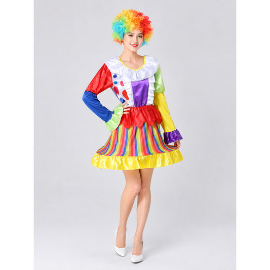 Carnival clown costume dress with rainbow stripes