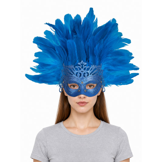 Carnival Mask with Blue Feathers and Glitter