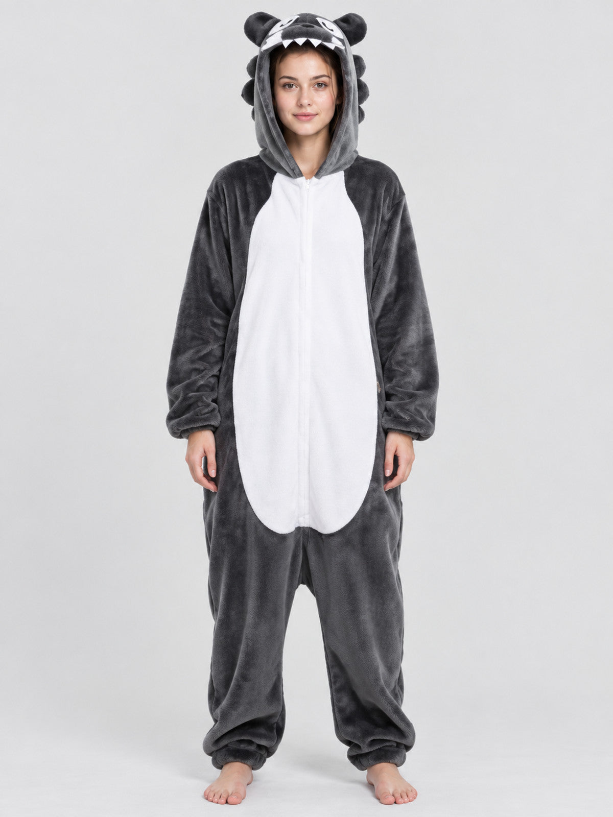Fleece Pajama Jumpsuit with Animal Hood
