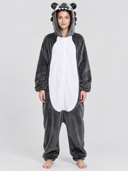 Fleece Pajama Jumpsuit with Animal Hood