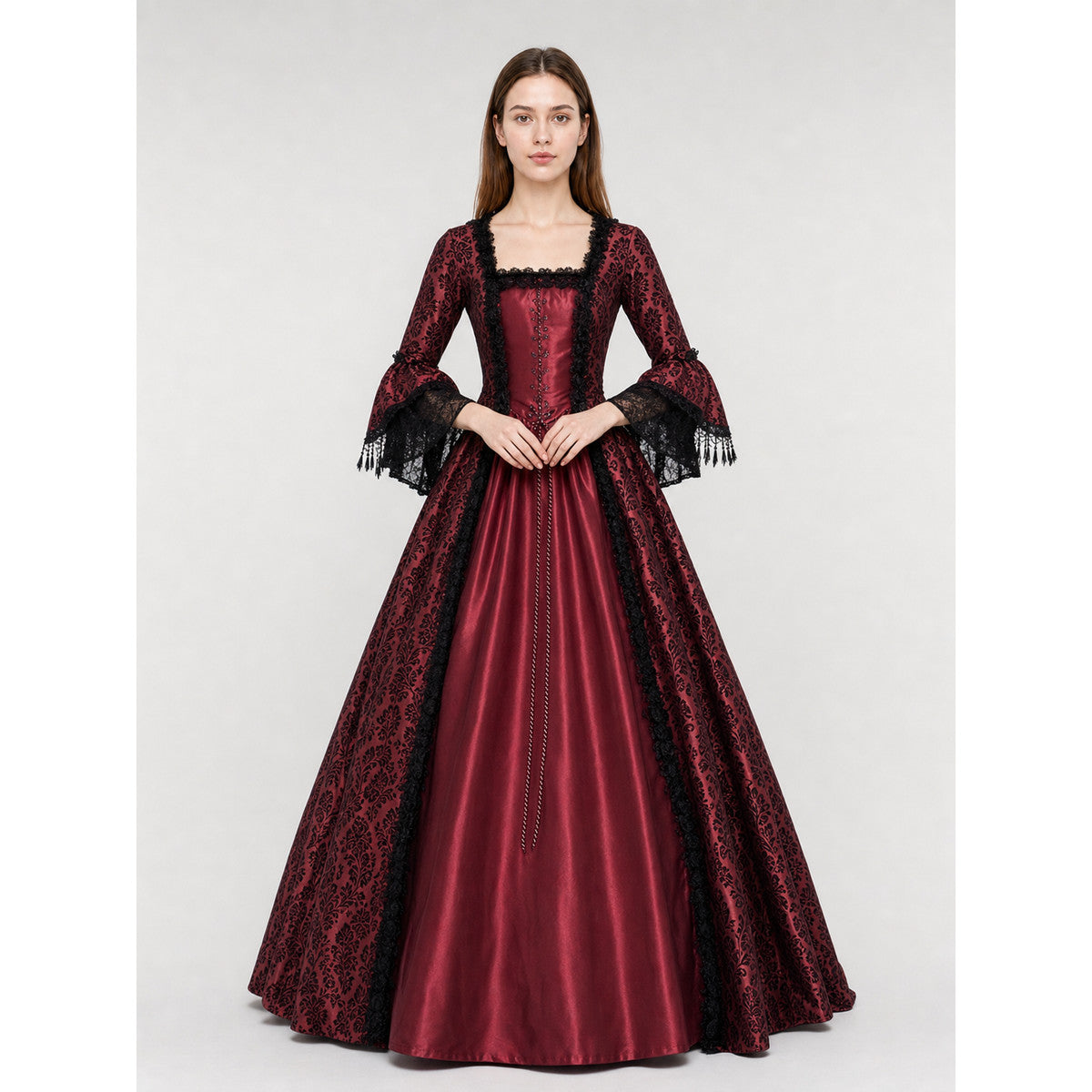 Renaissance Dress with Lace Sleeves and Cords