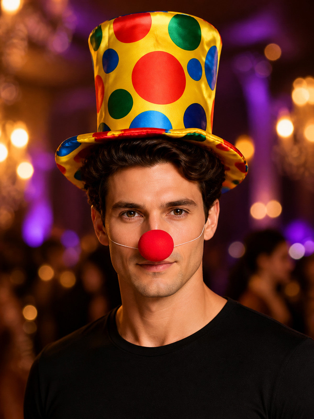Red Ball Clown Nose, Furry Texture, Halloween Costume Accessory on-model view