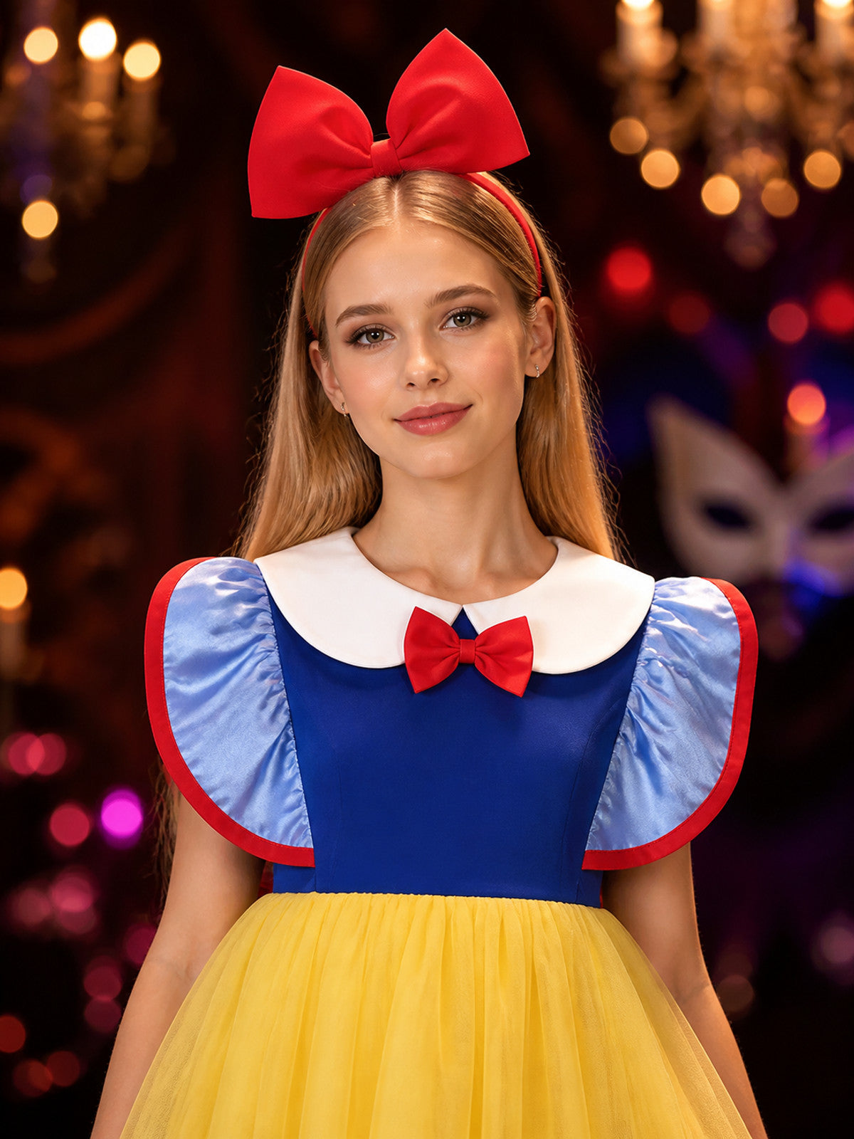 Girls Snow White Princess Dress Costume with Headband on-model view
