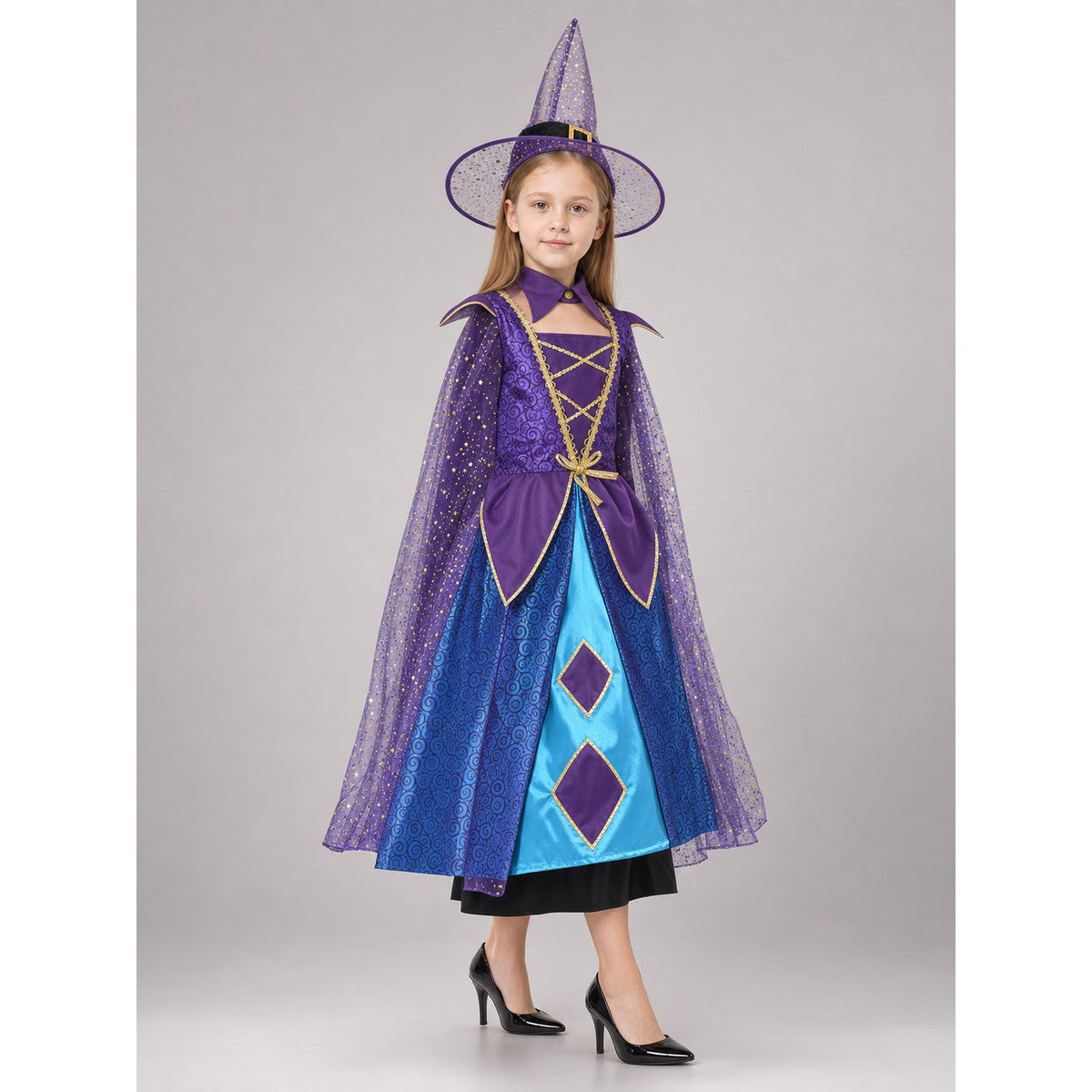 Halloween Witch Costume with Dress and Hat front view