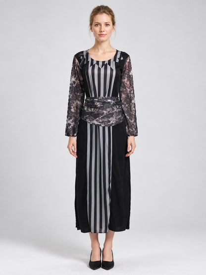 Witch Costume with Belt, Stripes, and Openwork Sleeves on-model view