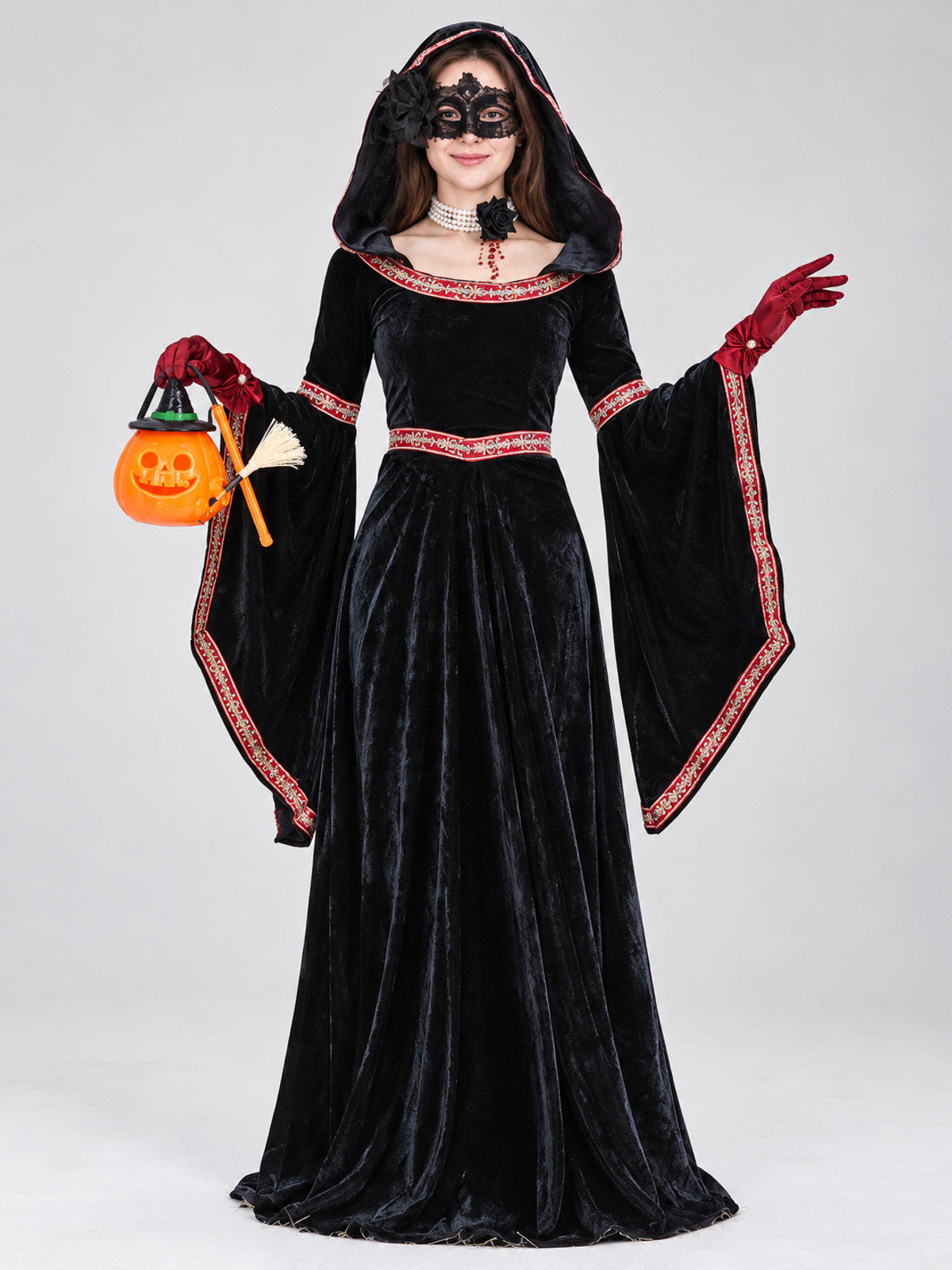 Halloween Witch Costume with Hooded Dress