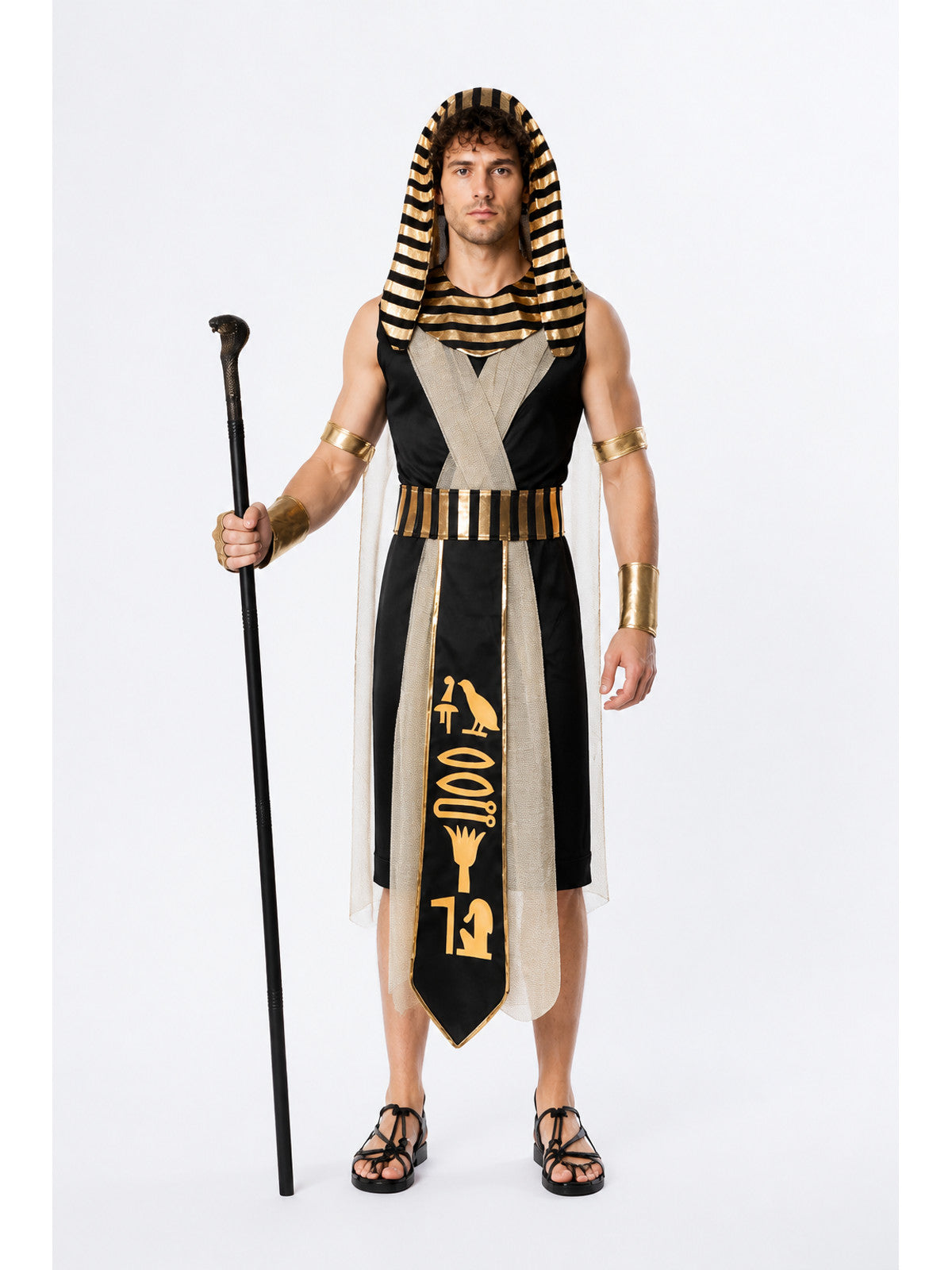 Egyptian Pharaoh Costume with Nemes Headdress and Gold Trim main product view