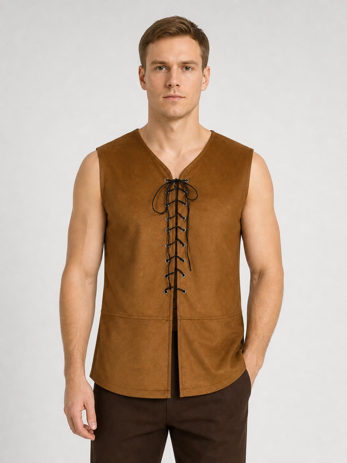 Medieval-Style Lace-Up Vest for Halloween on-model view