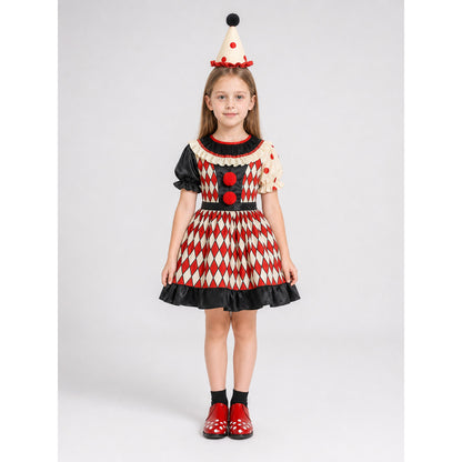 Clown Costume with Dress, Hat, and Shoes on-model view