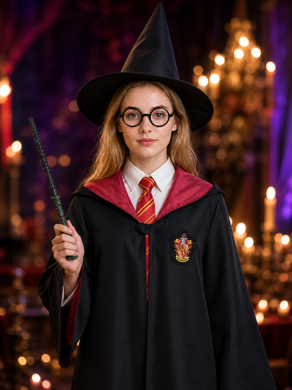 Wizard Robe Costume Set, 8-Piece School-Style Cosplay Outfit with Hat, Tie on-model view
