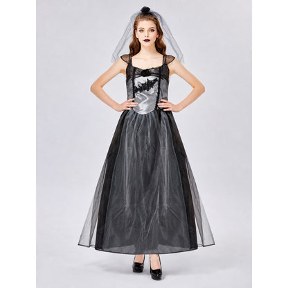 Long Gothic Gray-and-Black Dress with a Rose