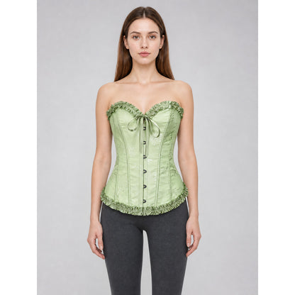 Light Green Corset Top with Ruffles and Lacing