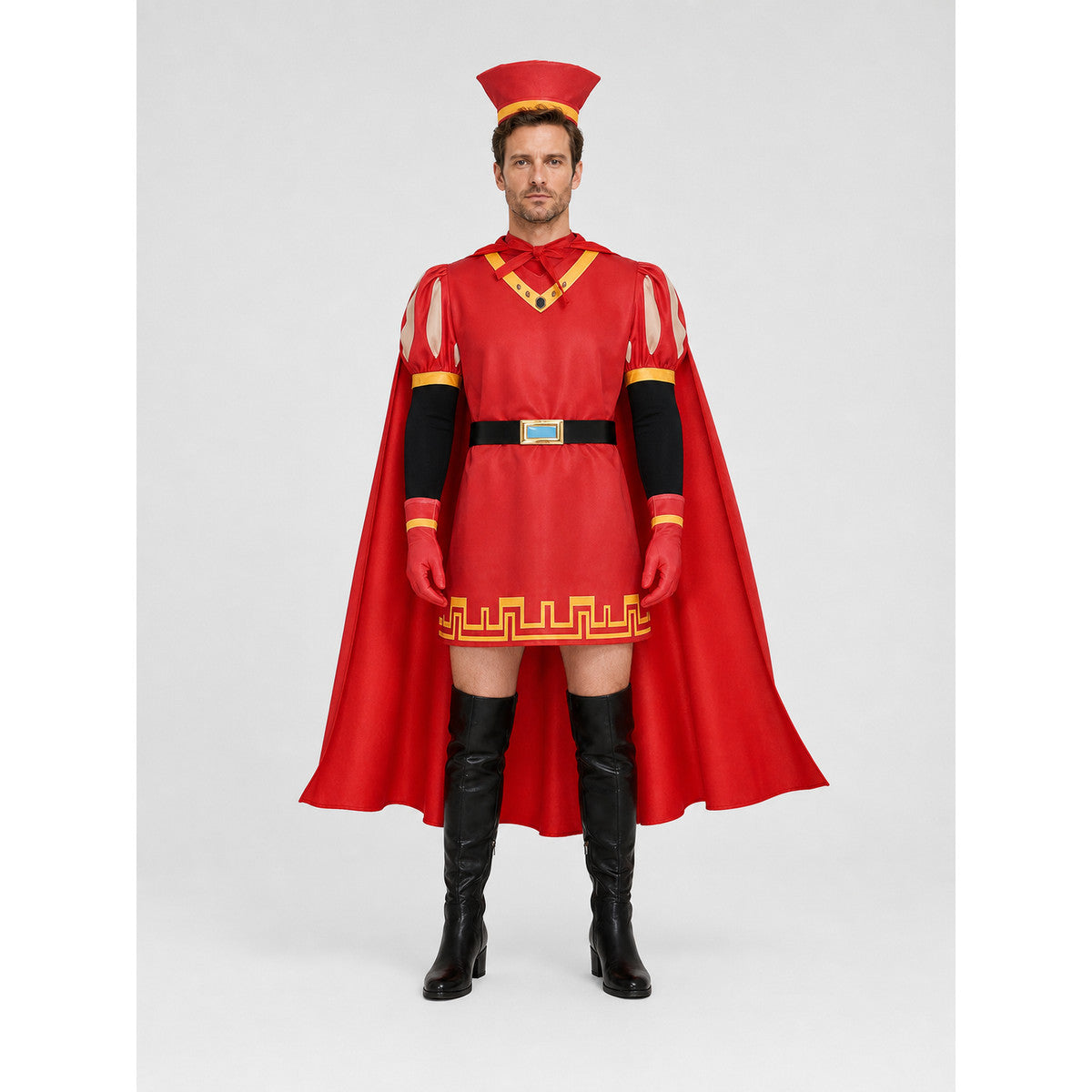 Lord Farquaad Cosplay Costume with Cape and Hat on-model view