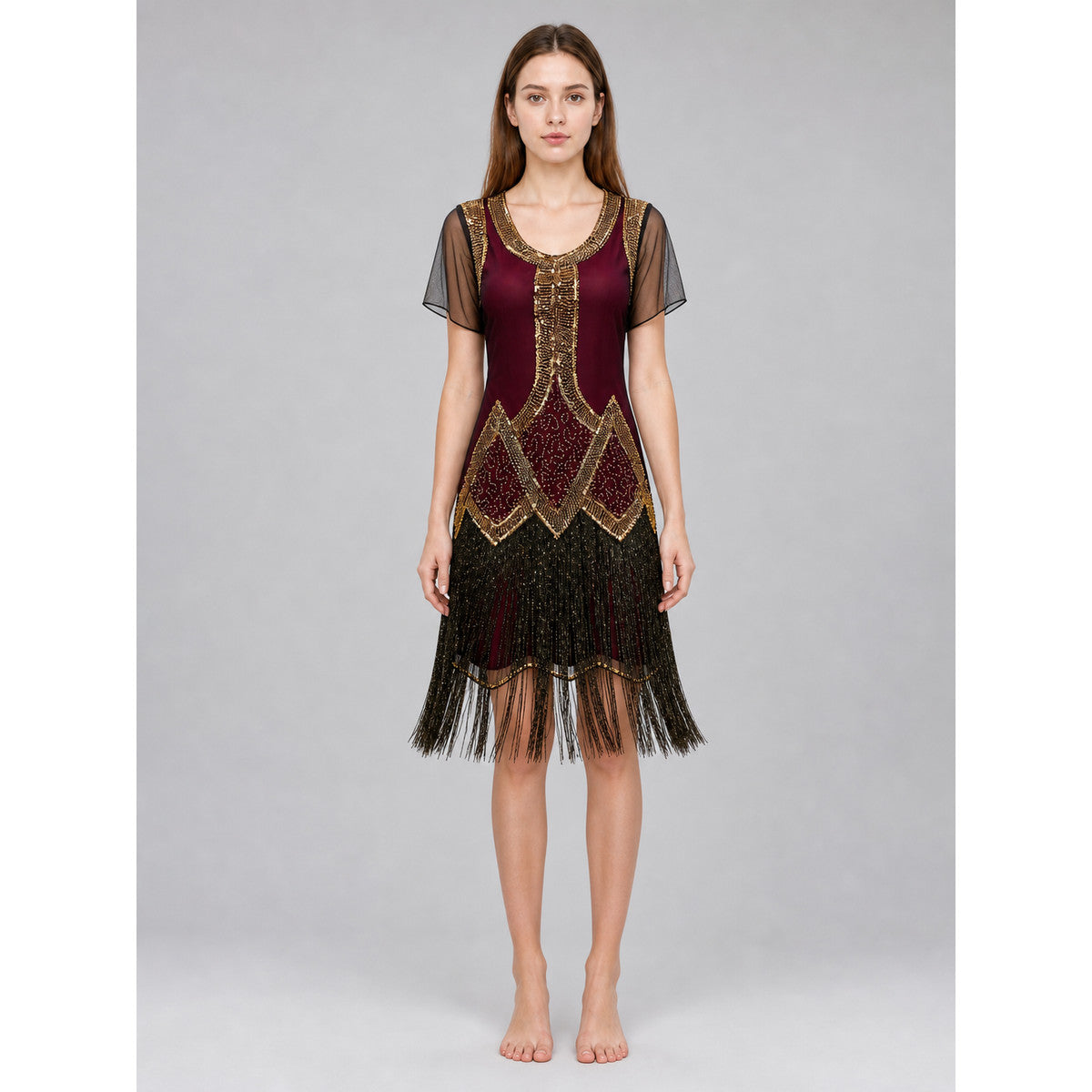 Gatsby-Style Dress with Fringe and Sequins