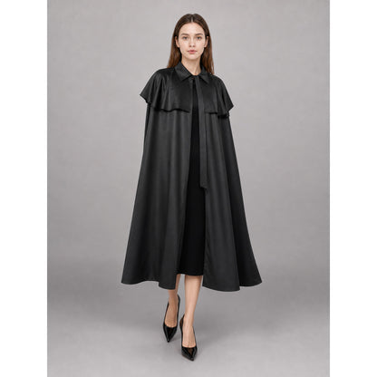 Long Black Carnival Cloak with a Turn-Down Collar