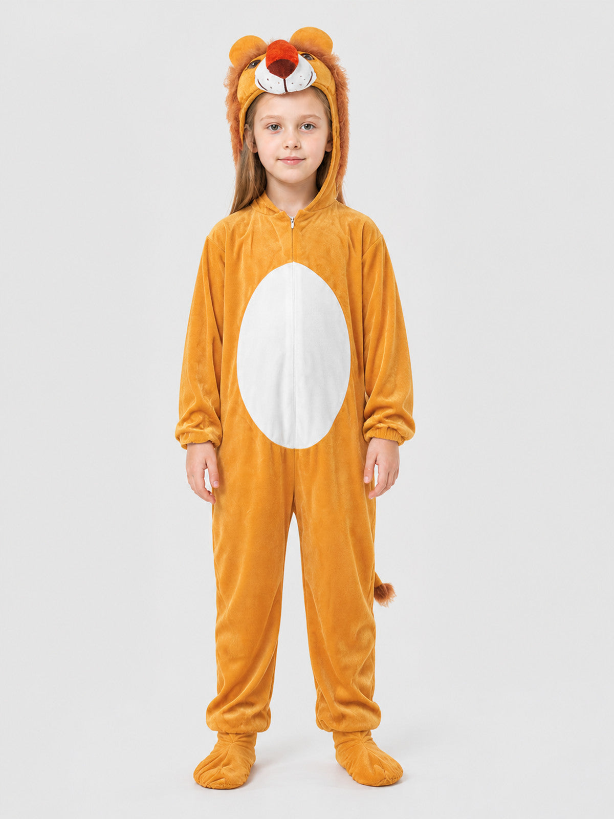 Lion Costume, Orange Hooded Jumpsuit on-model view