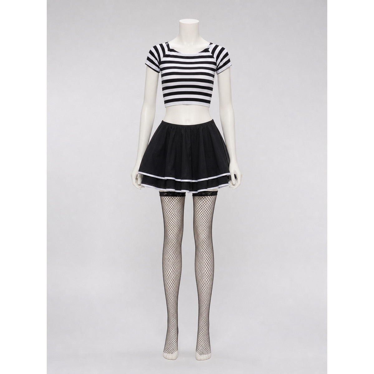 Striped Cosplay Costume with Skirt and Top on-model view