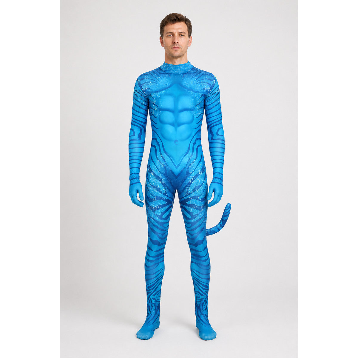 Blue Avatar Costume with Tail and Muscles for Children and Adults