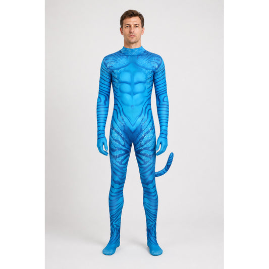 Blue Avatar Costume with Tail and Muscles for Children and Adults main product view