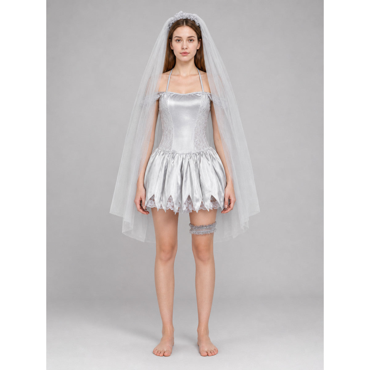 Carnival dress costume with veil and garter