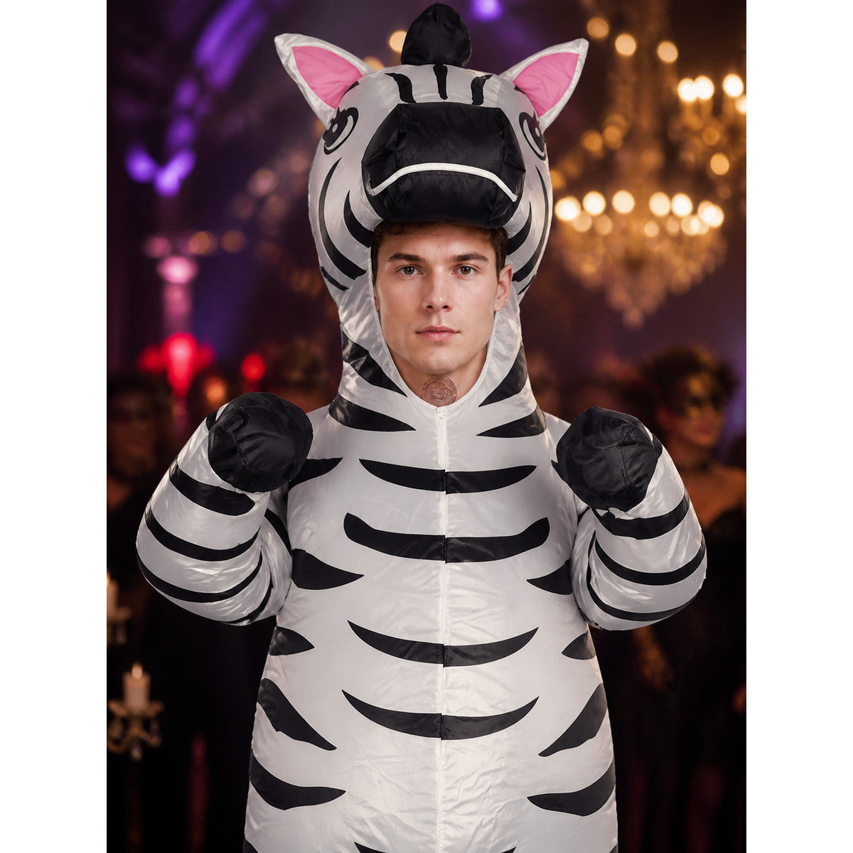Adult Zebra Full Body Jumpsuit Costume With Head And Feet on-model view