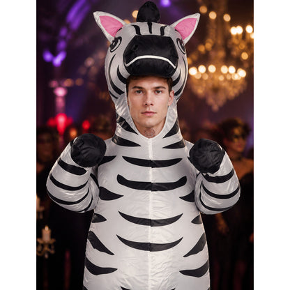 Adult Zebra Full Body Jumpsuit Costume With Head And Feet on-model view
