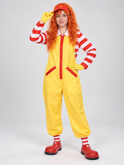 Yellow Clown Costume with Wig, Gloves, and Cap