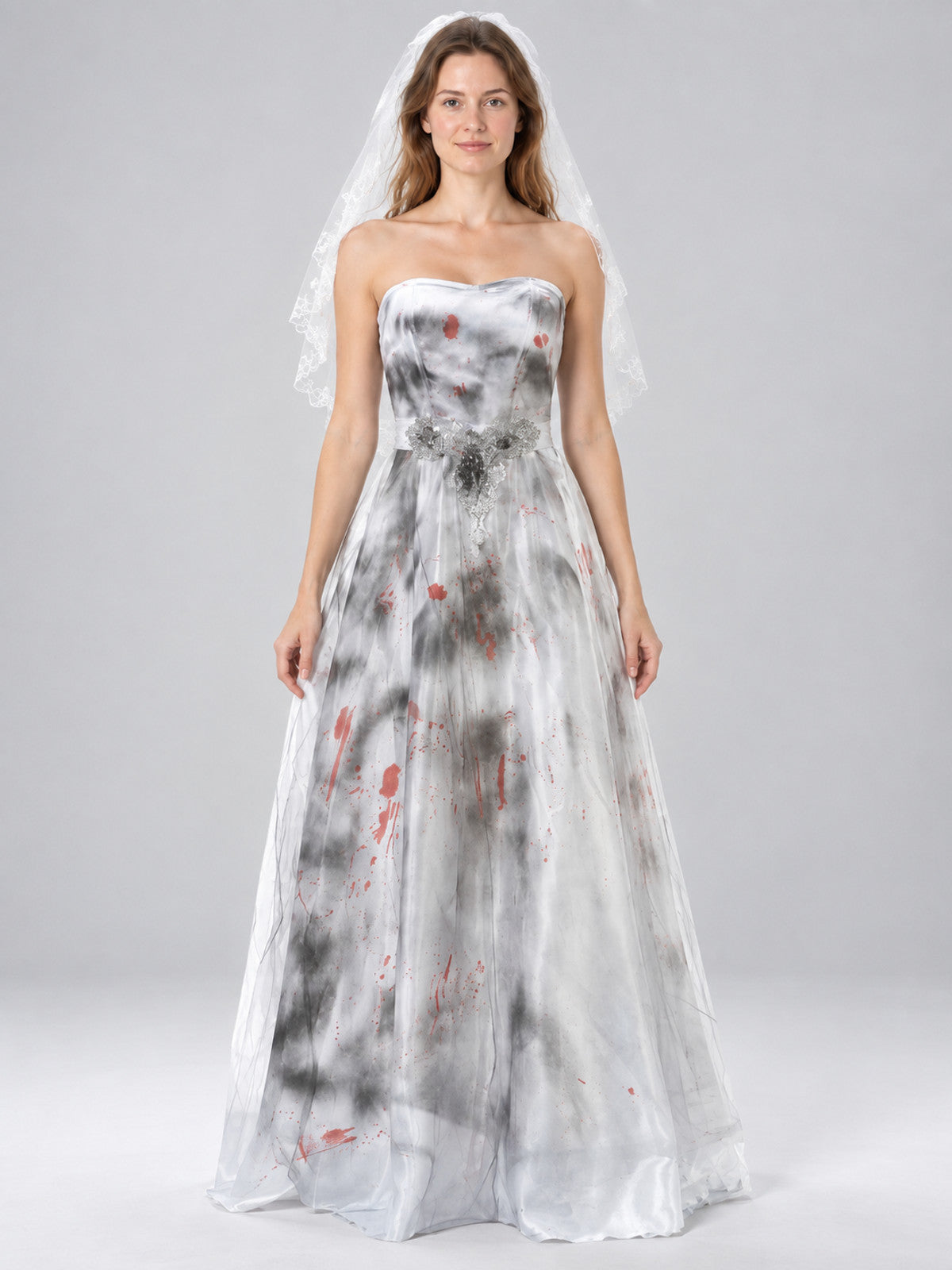 Ghost Bride Carnival Costume White with Lace Veil