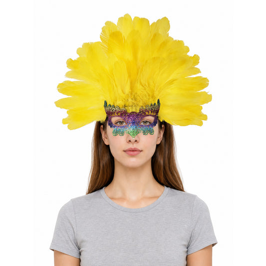 Carnival headpiece with yellow feathers