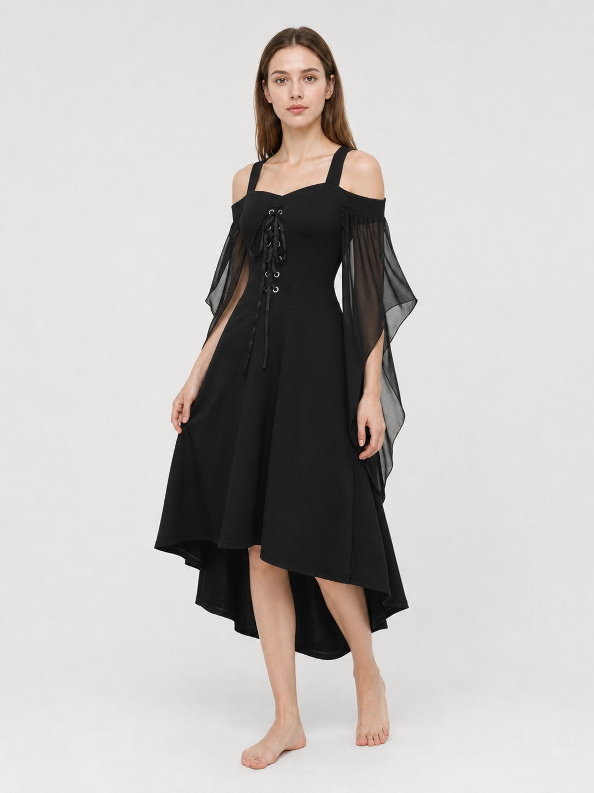 Gothic Strappy Dress with Lace-Up Front