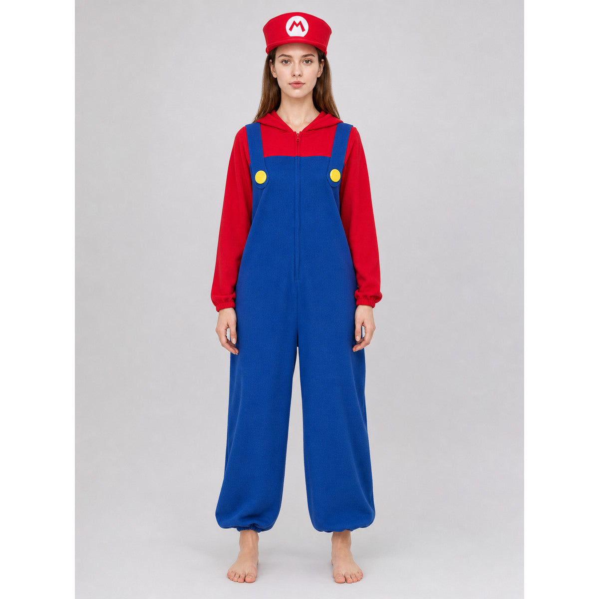 Super Mario-Style Costume with Cap on-model view