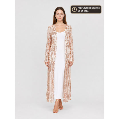 Long Sequin-Embroidered Cape with Baroque Pattern