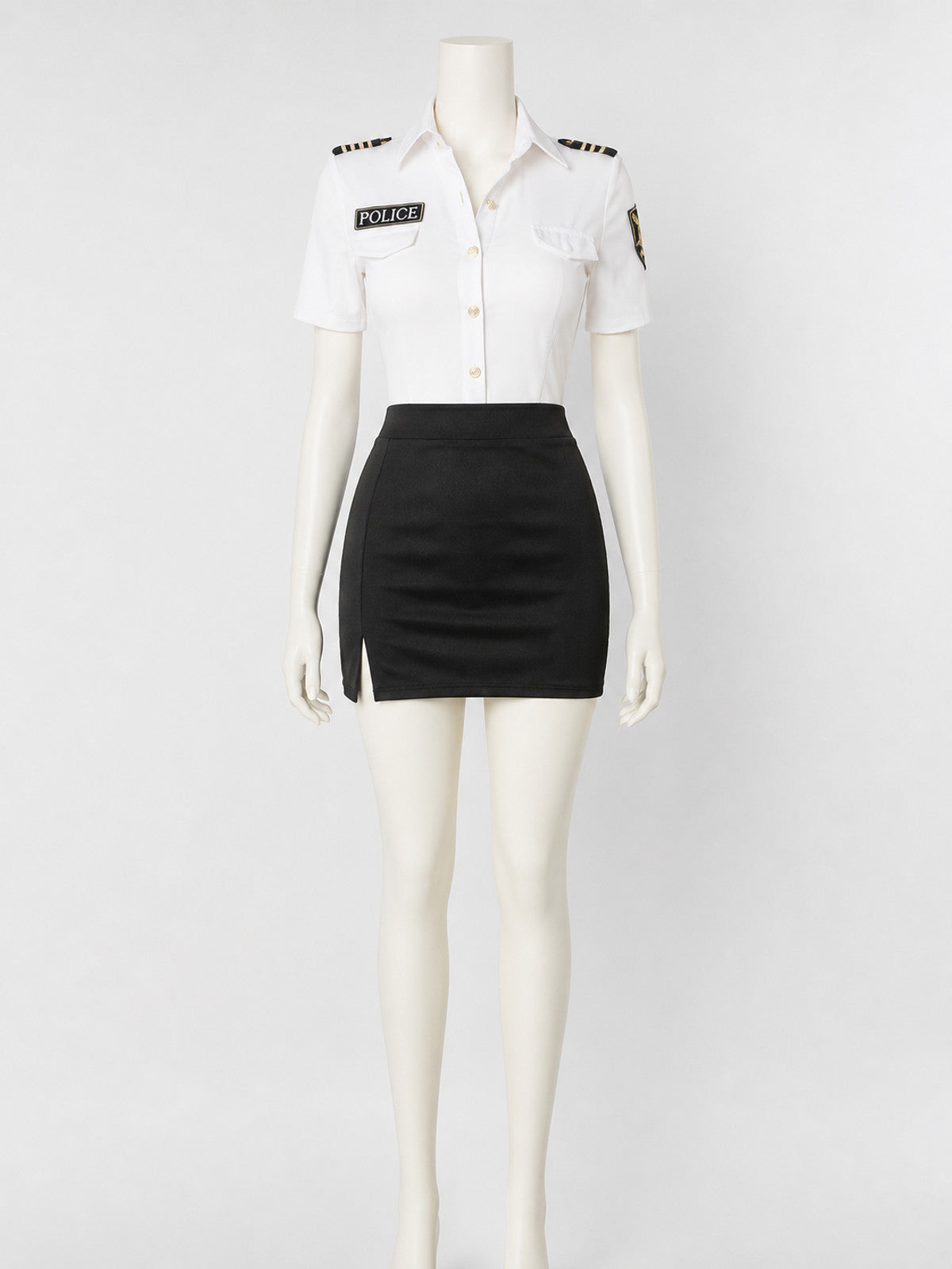 Women's Sexy Police Officer Halloween Costume Set, Short Sleeve Top and Skirt on-model view