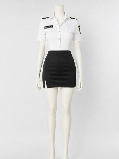 Women's Sexy Police Officer Halloween Costume Set, Short Sleeve Top and Skirt on-model view