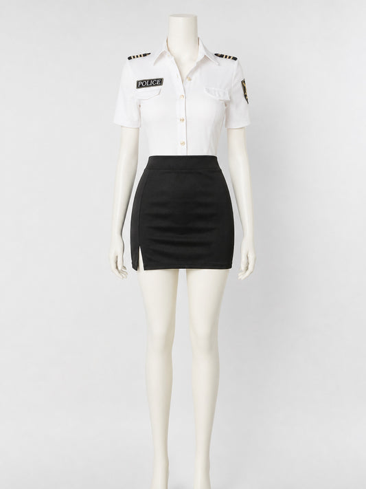 Women's Sexy Police Officer Halloween Costume Set, Short Sleeve Top and Skirt on-model view