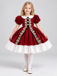 Burgundy Children's Holiday Dress with White Collar