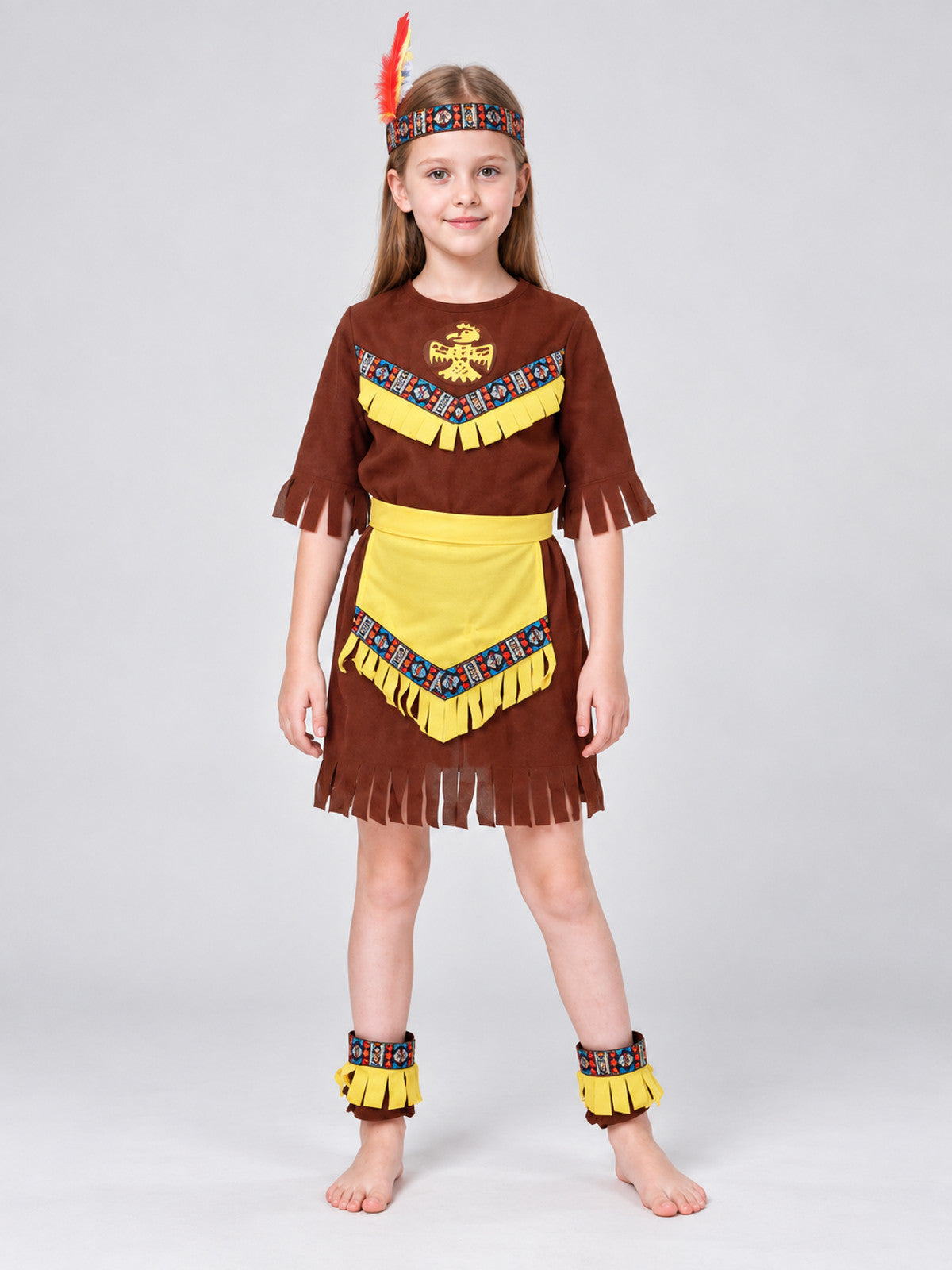 Kids' Indian Costume for Masquerade, Brown with Fringe