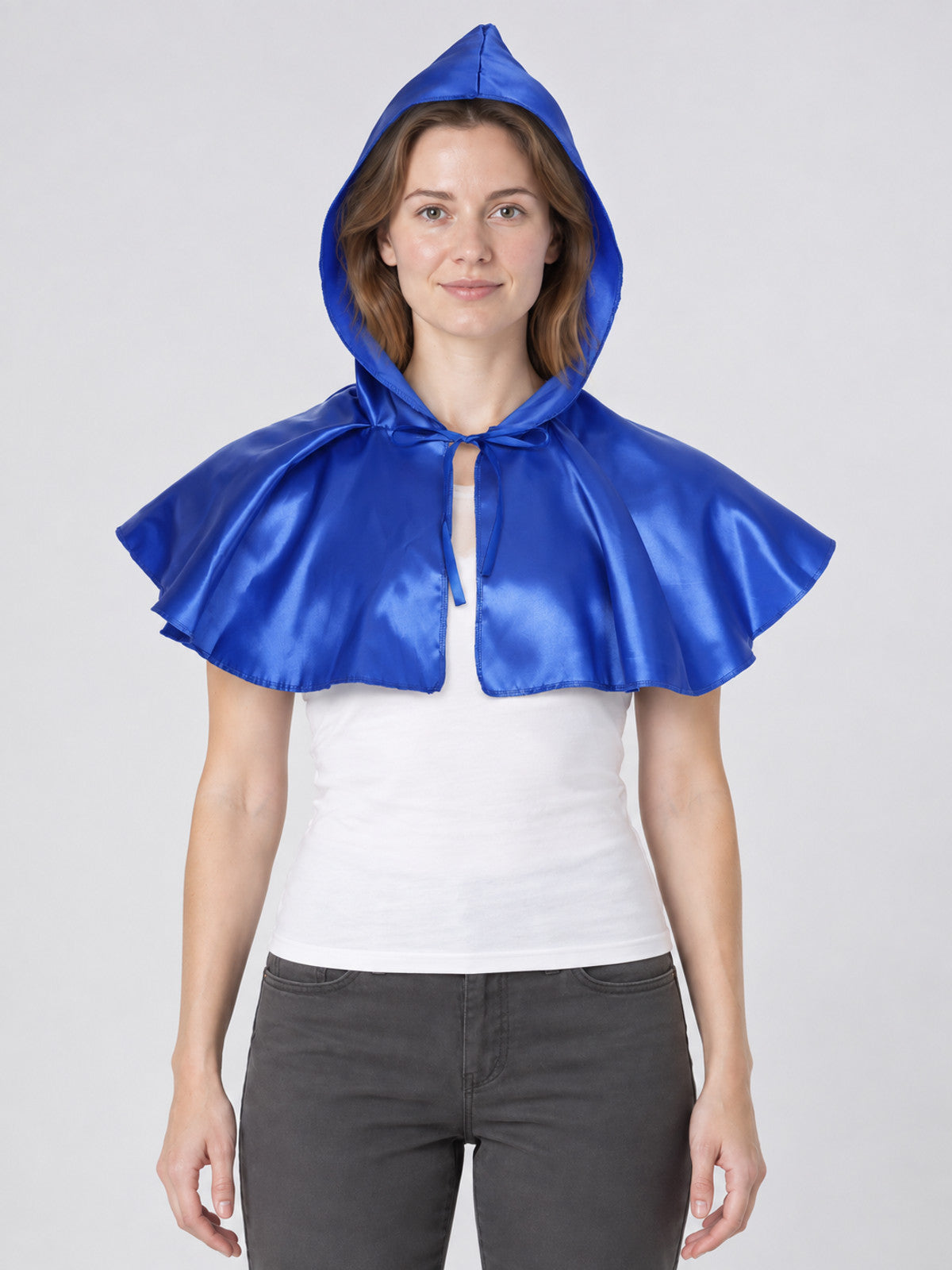 Short Blue Satin Cape with Hood