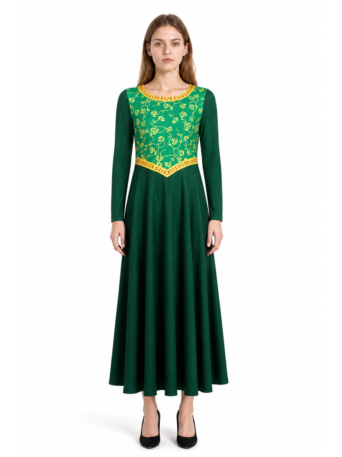 Long Princess Fiona Green Dress with Belt for Cosplay main product view