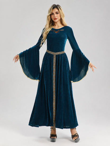 Dark Blue Medieval-Style Carnival Dress on-model view