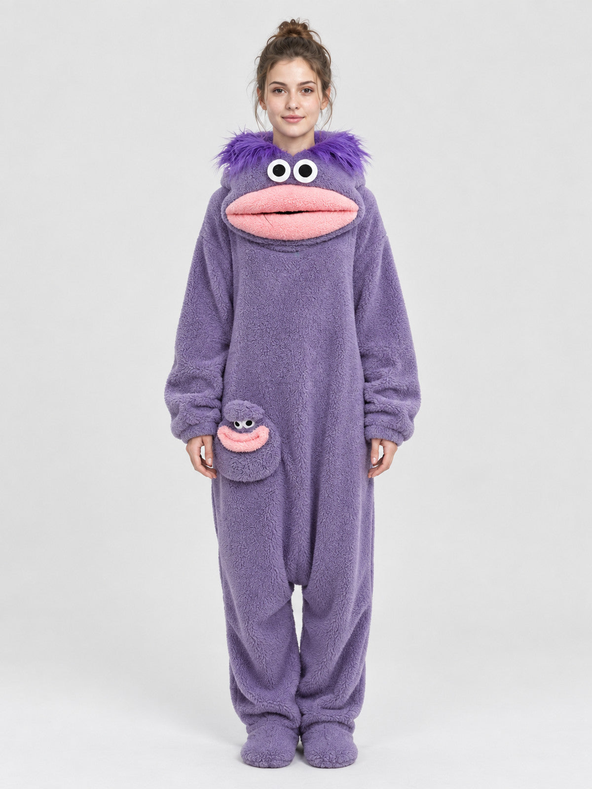 Purple Monster Pajama Jumpsuit with 3D Head