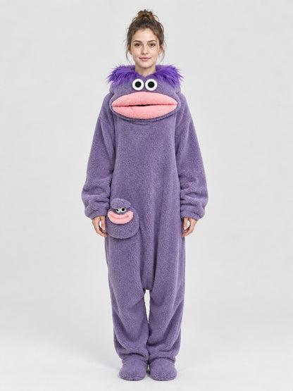 Purple Monster Pajama Jumpsuit with 3D Head