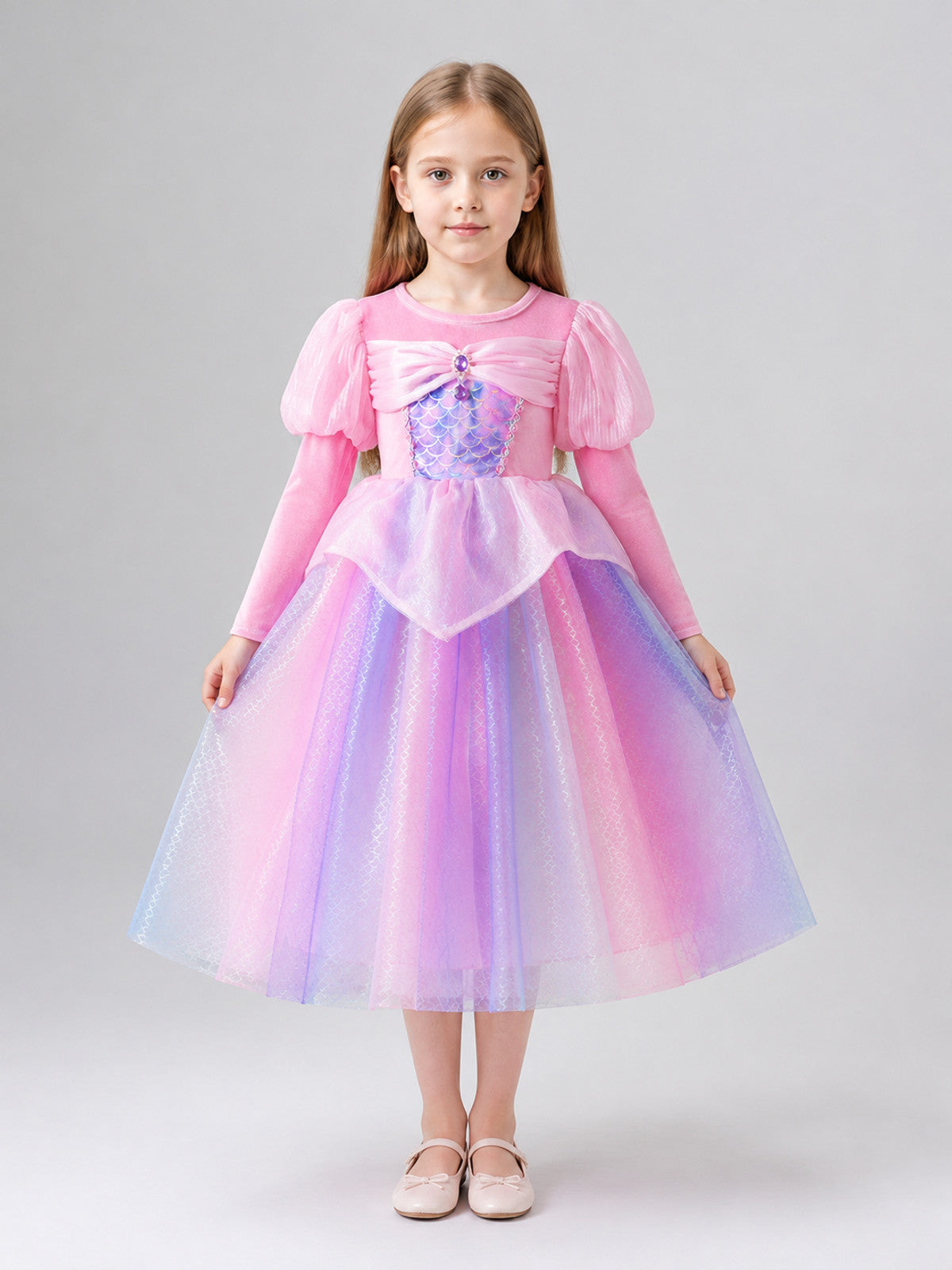 Princess Dress with Full Skirt and Puff Sleeves on-model view