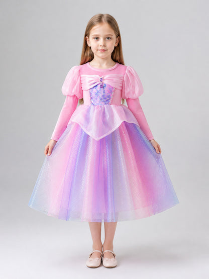 Princess Dress with Full Skirt and Puff Sleeves on-model view