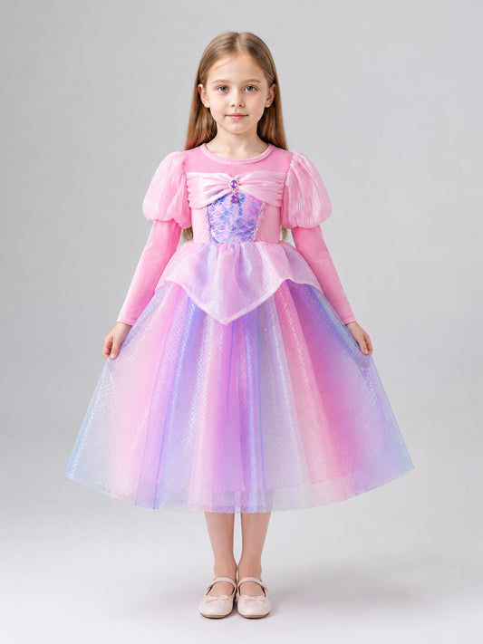 Princess Dress with Full Skirt and Puff Sleeves on-model view