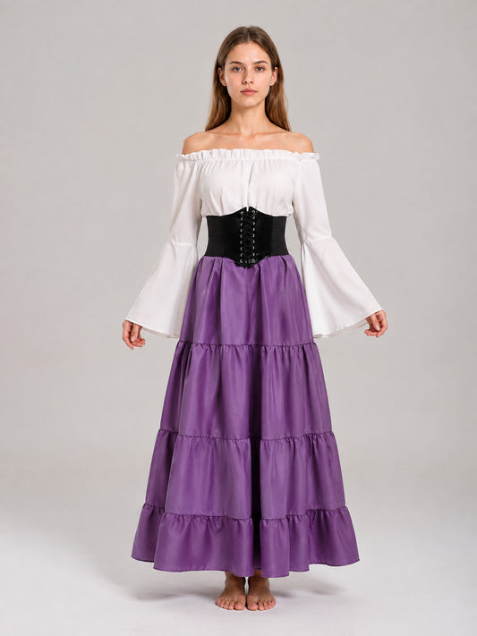 Dress with a Corset, Tiered Skirt, and Ruffles on-model view