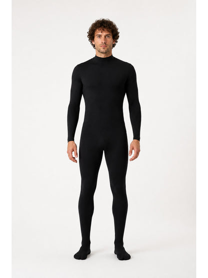 Black Form-Fitting Jumpsuit with Long Sleeves