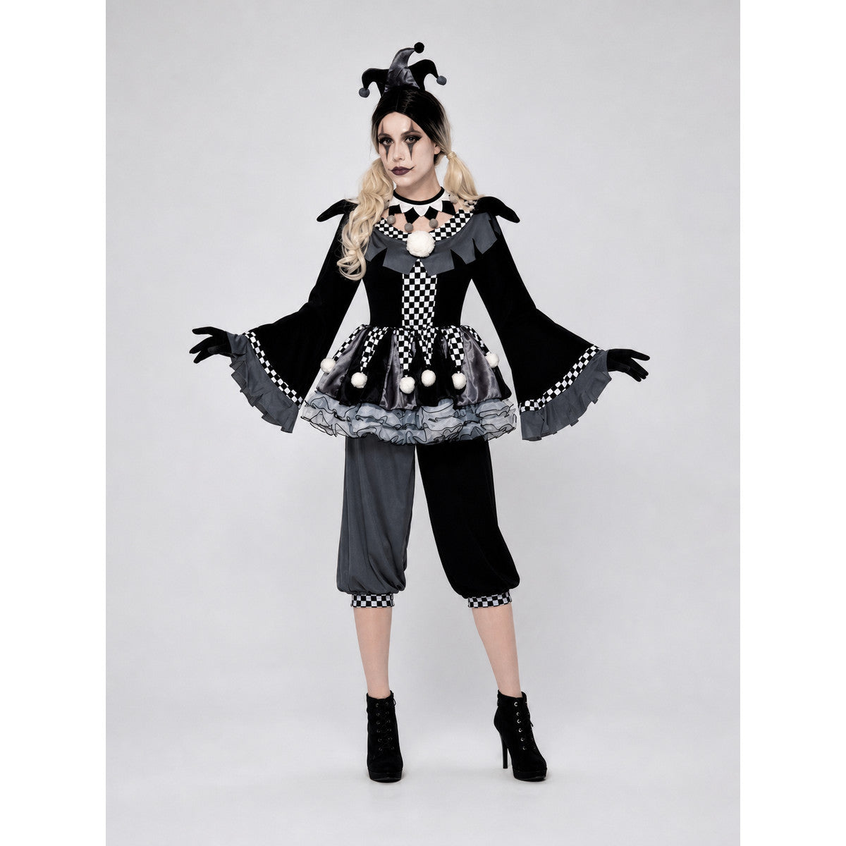 Gothic-Style Clown Costume for Halloween on-model view