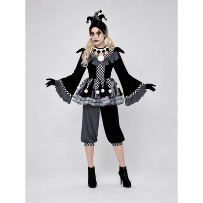 Gothic-Style Clown Costume for Halloween on-model view